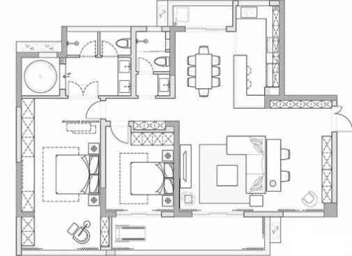 135平复古绿混搭装修，20万精装两居室实景图
